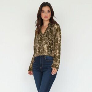 Mango Faux Amphibian Skin Flowy Blouse Size 2